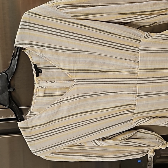 💕ATM💕 Asymmetric Striped Linen Viscose Blend Dress ~ Ivory Multi-Color Print 6 - Picture 12 of 15